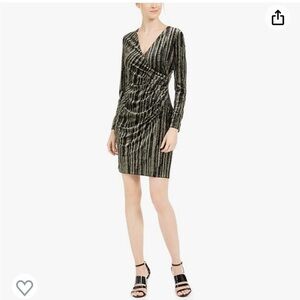 Calvin Klein Black Velvet Gold Glitter Wrap Dress